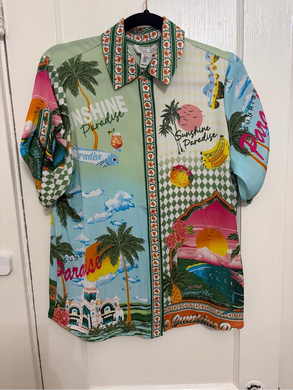Rachel Zoe Paradise Graphic Short-Sleeve button down